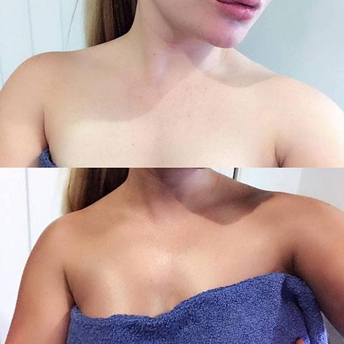 tanned woman in Coconut Water Self Tan Foam